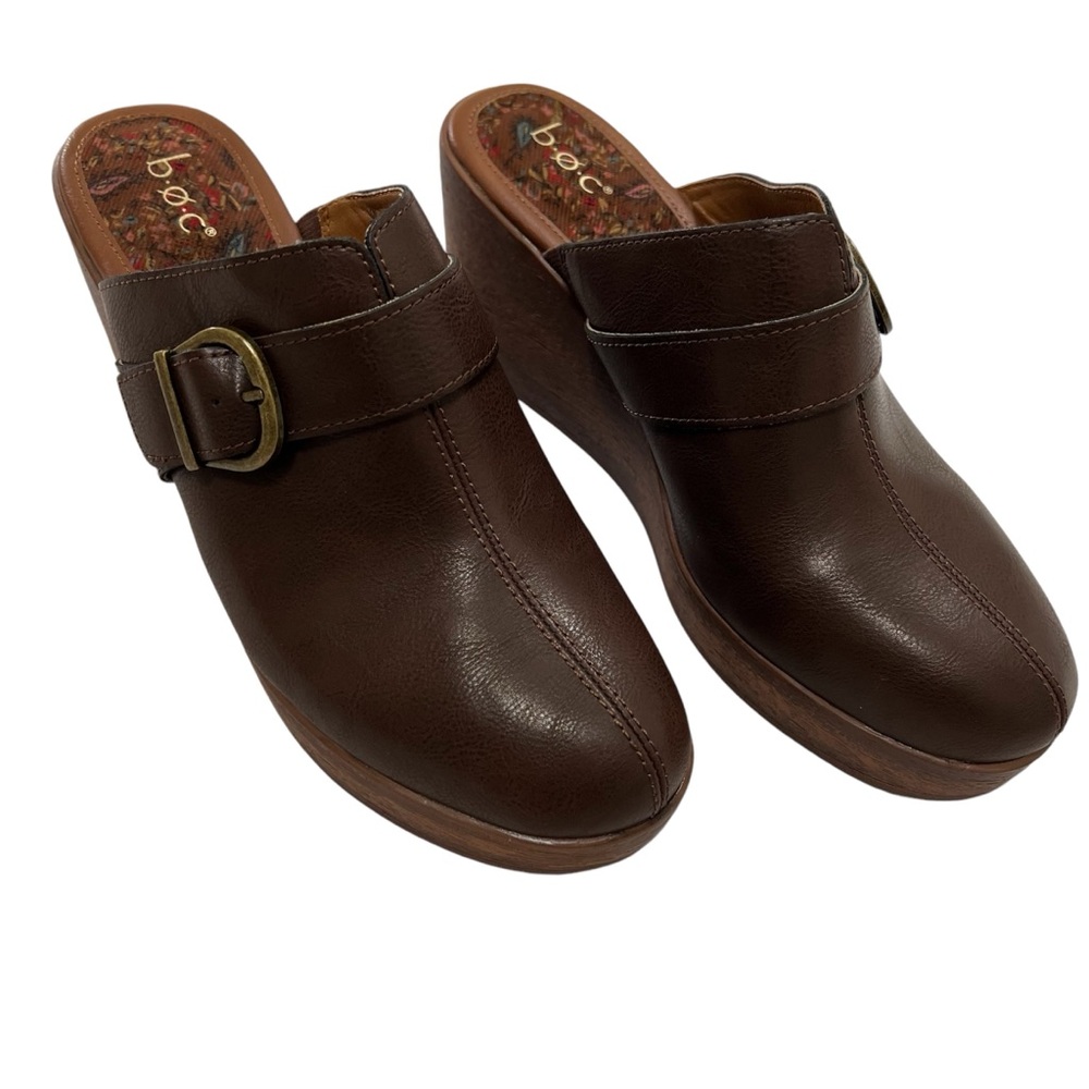 B.O.C Platform Chuncky Wedge Mule Medium Brown Buckle Clogs Slide Shoes Size 11